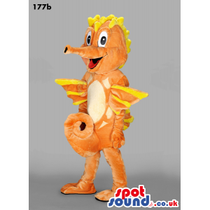 Orange And Yellow Seahorse Animal Mascot With Funny Face -
