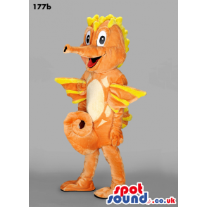 Orange And Yellow Seahorse Animal Mascot With Funny Face -