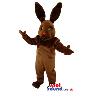 Brown Bunny Animal Mascot With Red Nose And Long Ears - Custom