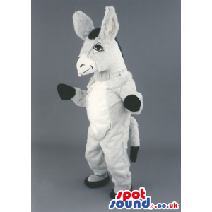 Plain Grey Donkey Animal Mascot With Tail And Black Eyes -