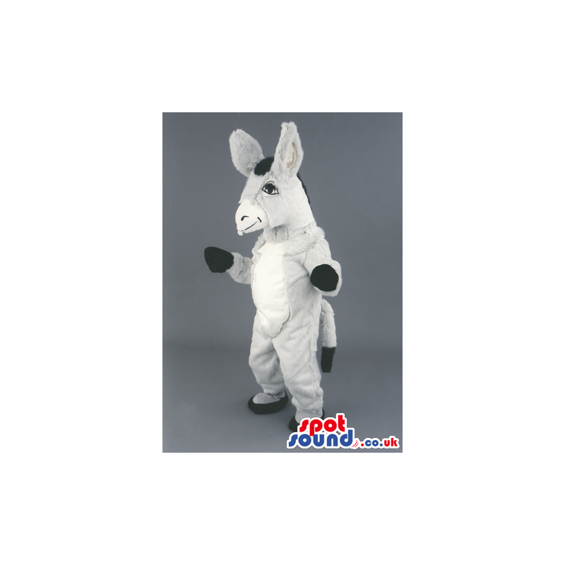 Plain Grey Donkey Animal Mascot With Tail And Black Eyes -