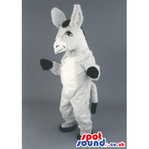 Plain Grey Donkey Animal Mascot With Tail And Black Eyes -
