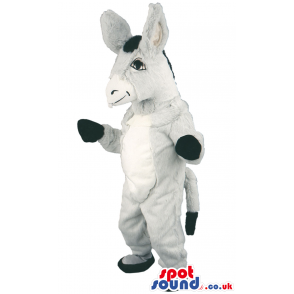 Plain Grey Donkey Animal Mascot With Tail And Black Eyes -