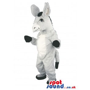 Plain Grey Donkey Animal Mascot With Tail And Black Eyes -