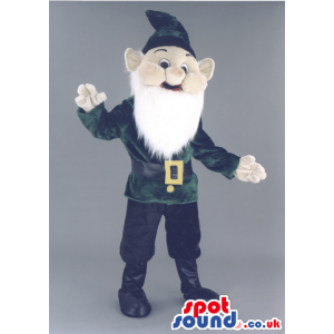 Dwarf Mascot With Long White Beard And Green Hat And Clothes -