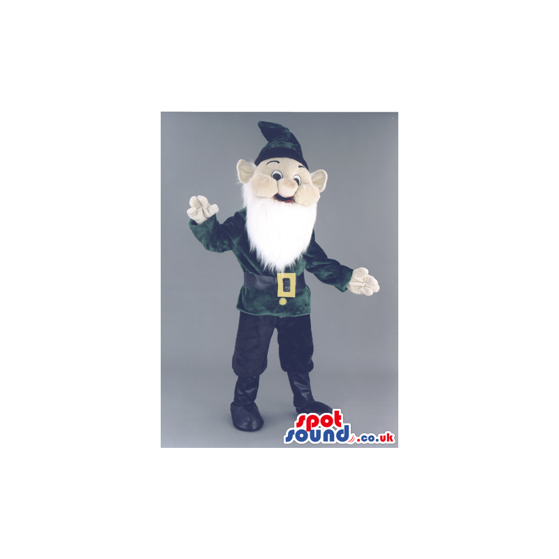 Dwarf Mascot With Long White Beard And Green Hat And Clothes -