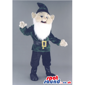 Dwarf Mascot With Long White Beard And Green Hat And Clothes -