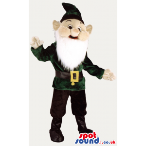 Dwarf Mascot With Long White Beard And Green Hat And Clothes -