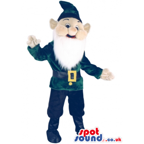 Dwarf Mascot With Long White Beard And Green Hat And Clothes -