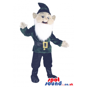 Dwarf Mascot With Long White Beard And Green Hat And Clothes -