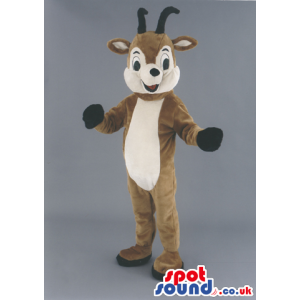 Brown And Beige Dear Animal Mascot With Horns And Plain Belly -