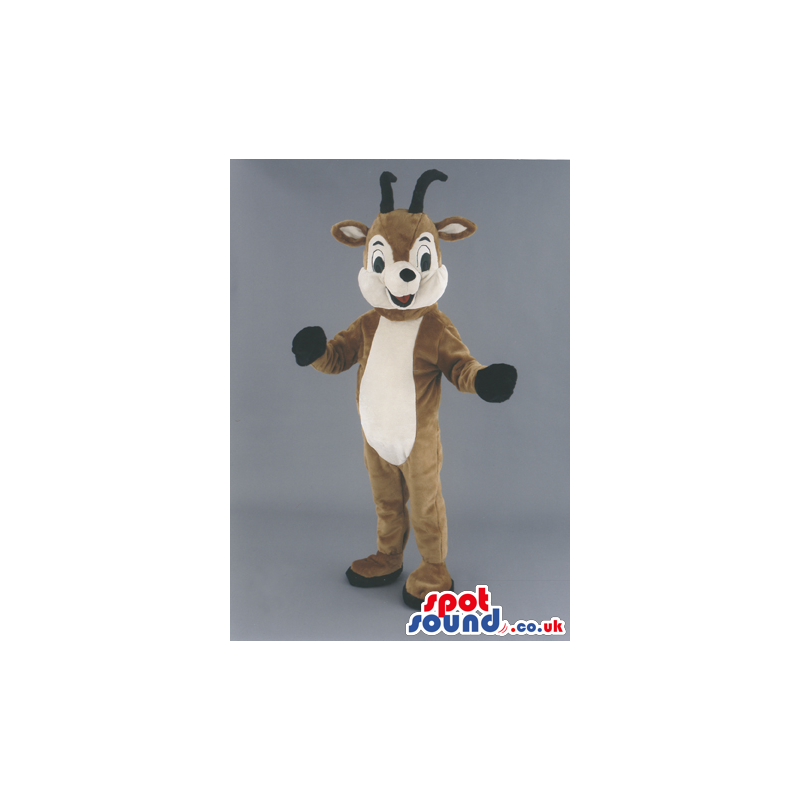 Brown And Beige Dear Animal Mascot With Horns And Plain Belly -