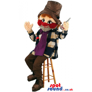 Homeless Or Drunk Human Mascot With Brown Hat And Red Cheeks -