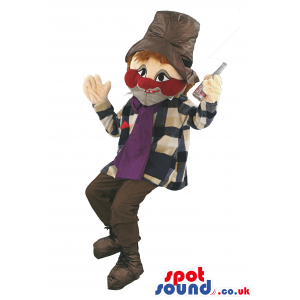 Homeless Or Drunk Human Mascot With Brown Hat And Red Cheeks -