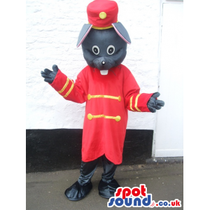 Customizable Mouse Mascot With Bellboy Red And Golden Garments