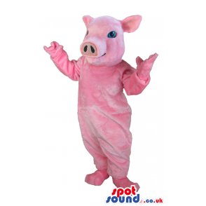 Plain And Customizable Piglet Animal Mascot With Blue Eyes -