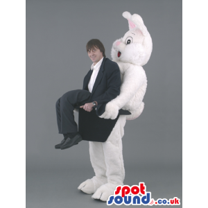 Big White Rabbit Two In One Mascot With Magician And Big Top