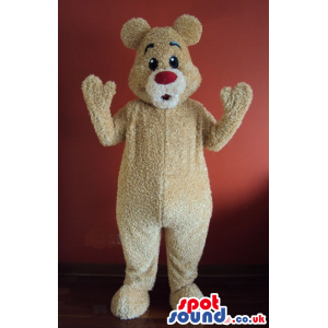 Light Brown Teddy Bear Animal Mascot With Red Nose - Custom
