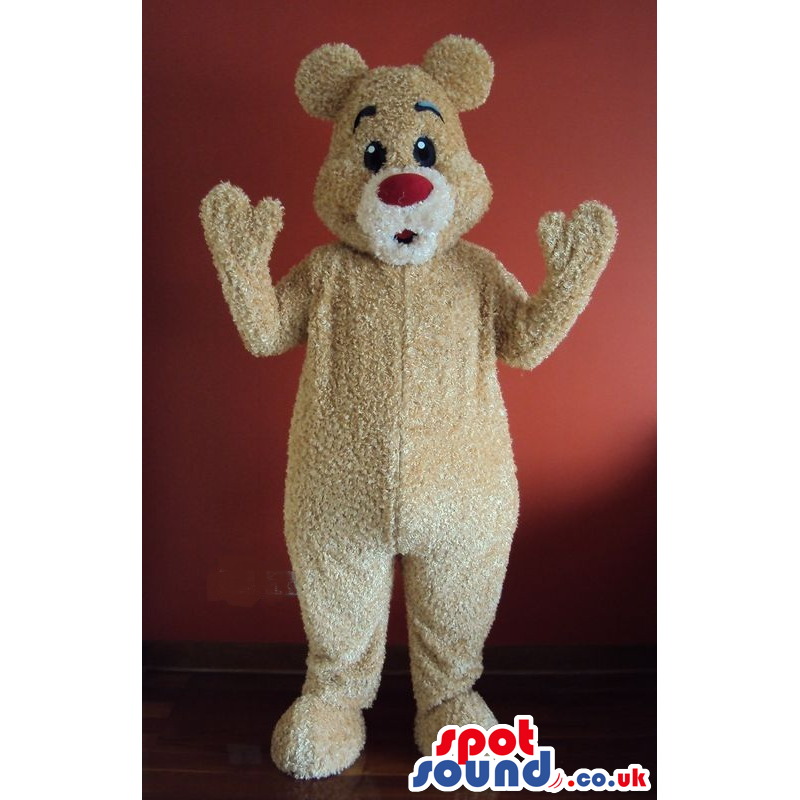 Light Brown Teddy Bear Animal Mascot With Red Nose - Custom