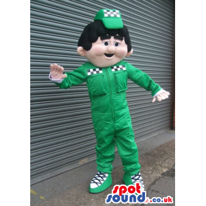 Car Workshop Boy Mascot With Green Clothes And A Cap - Custom