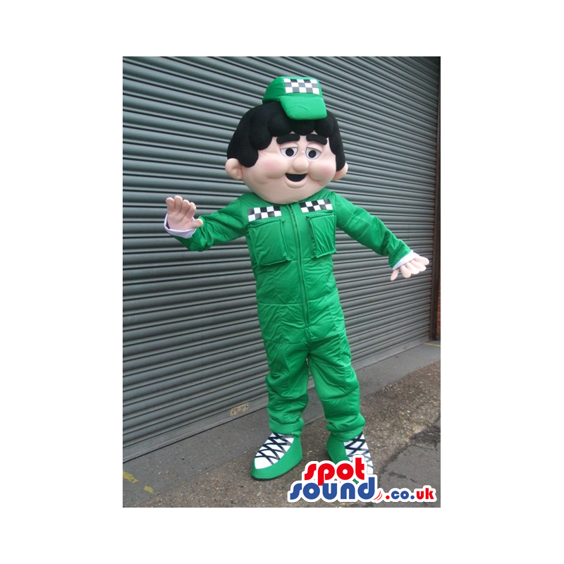 Car Workshop Boy Mascot With Green Clothes And A Cap - Custom