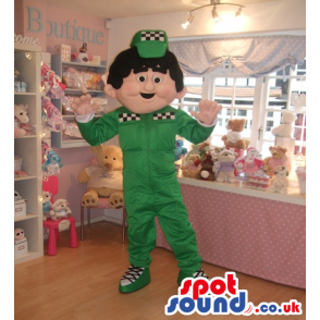 Car Workshop Boy Mascot With Green Clothes And A Cap - Custom