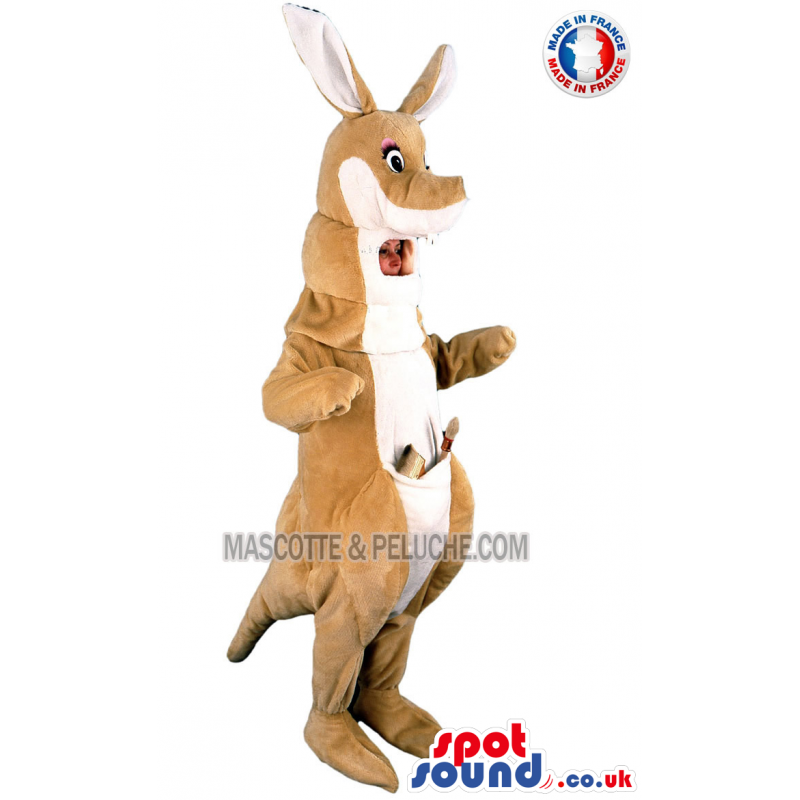 Kangaroo Animal Mascot With Long Ears And Useful Pocket -