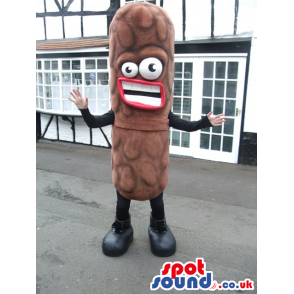 Pepperoni Stick Funny Food Mascot With Popping Eyes - Custom