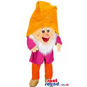 Happy dwarf mascot with a yellow hat and a red costume - Custom