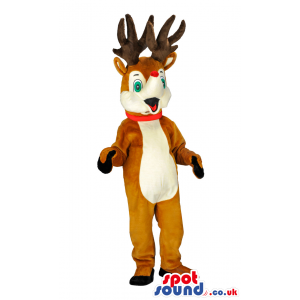 Rudolph It Reindeer Animal Mascot With Red Nose And Green Eyes