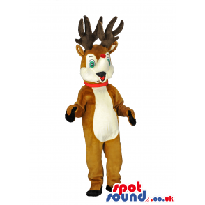 Rudolph It Reindeer Animal Mascot With Red Nose And Green Eyes