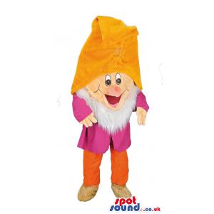 Happy dwarf mascot with a yellow hat and a red costume - Custom