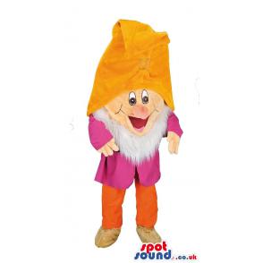 Happy dwarf mascot with a yellow hat and a red costume - Custom