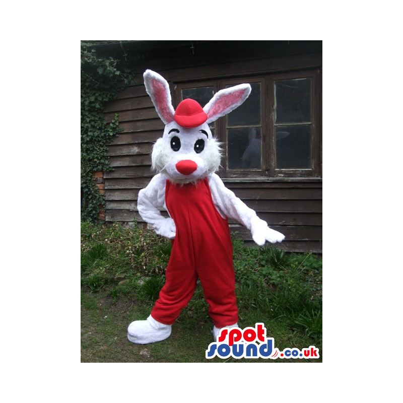 Roger Rabbit Cartoon Mascot With Red Overalls And Cap - Custom