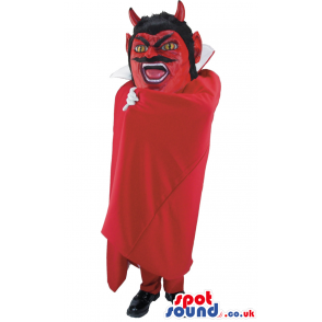 Red Devil Mascot With Red Cape And Black Mustache - Custom