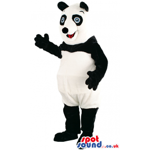 Black And White Panda Bear Animal Mascot With Blue Eyes -