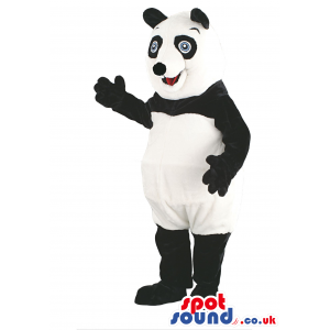 Black And White Panda Bear Animal Mascot With Blue Eyes -