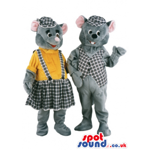 Grey Couple Mouse Animal Mascot With Special Garments - Custom