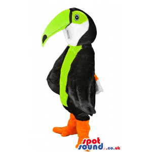 Colorful Pelican Bird Mascot With Bright Green Big Beak -