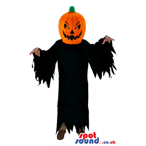 Halloween Jack-O-Lantern Pumpkin Mascot With Black Gown -