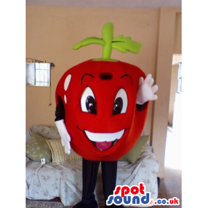 Red Apple Fruit Mascot With Big Eyes And White Teeth - Custom