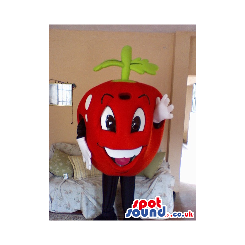 Red Apple Fruit Mascot With Big Eyes And White Teeth - Custom