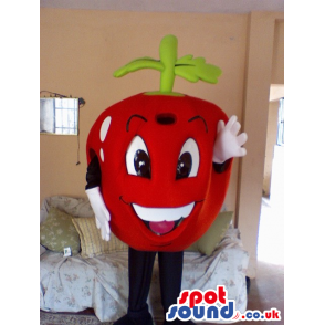 Red Apple Fruit Mascot With Big Eyes And White Teeth - Custom