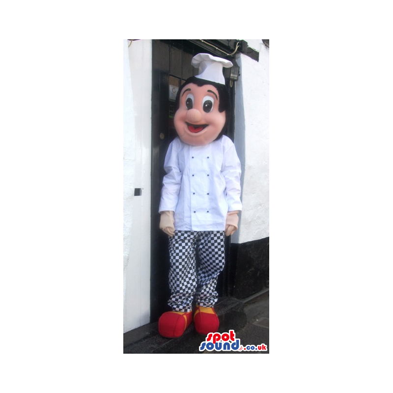 Human Mascot Dressed In Black And White Chef Clothes - Custom