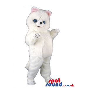 Plain White Pussy Cat Animal Mascot With Blue Eyes And Ears -