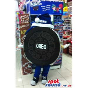 Customizable Oreo Cookie Mascot With Blue And White Hat -