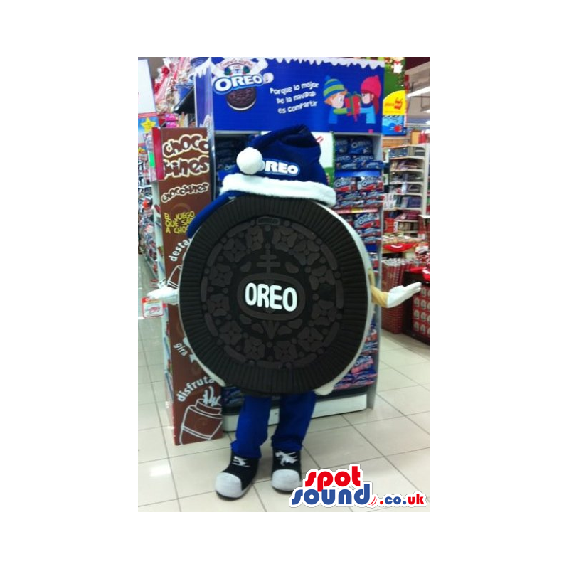 Customizable Oreo Cookie Mascot With Blue And White Hat -