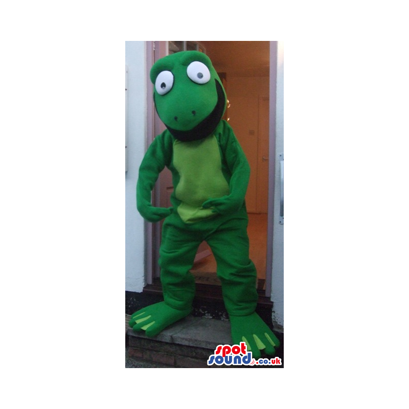Green Plain And Customizable Frog Animal Mascot With Big Eyes -