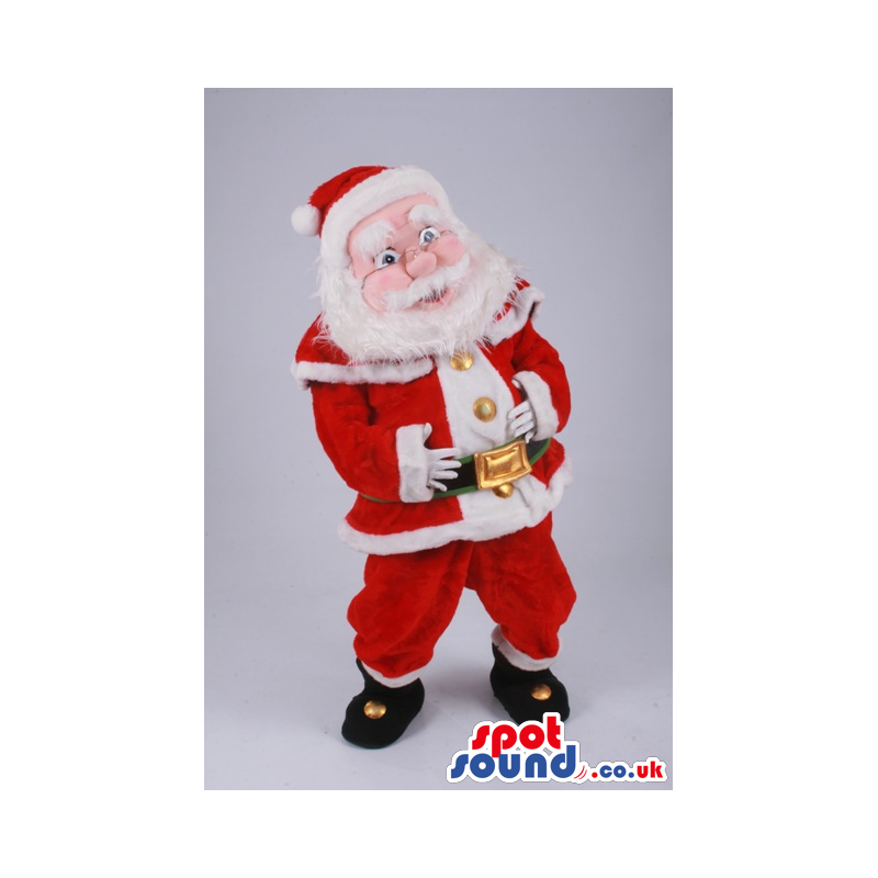 Santa Claus Human Mascot With Red And White Clothes And Belt -