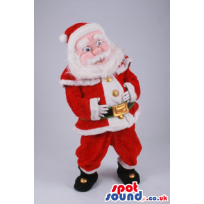 Santa Claus Human Mascot With Red And White Clothes And Belt -